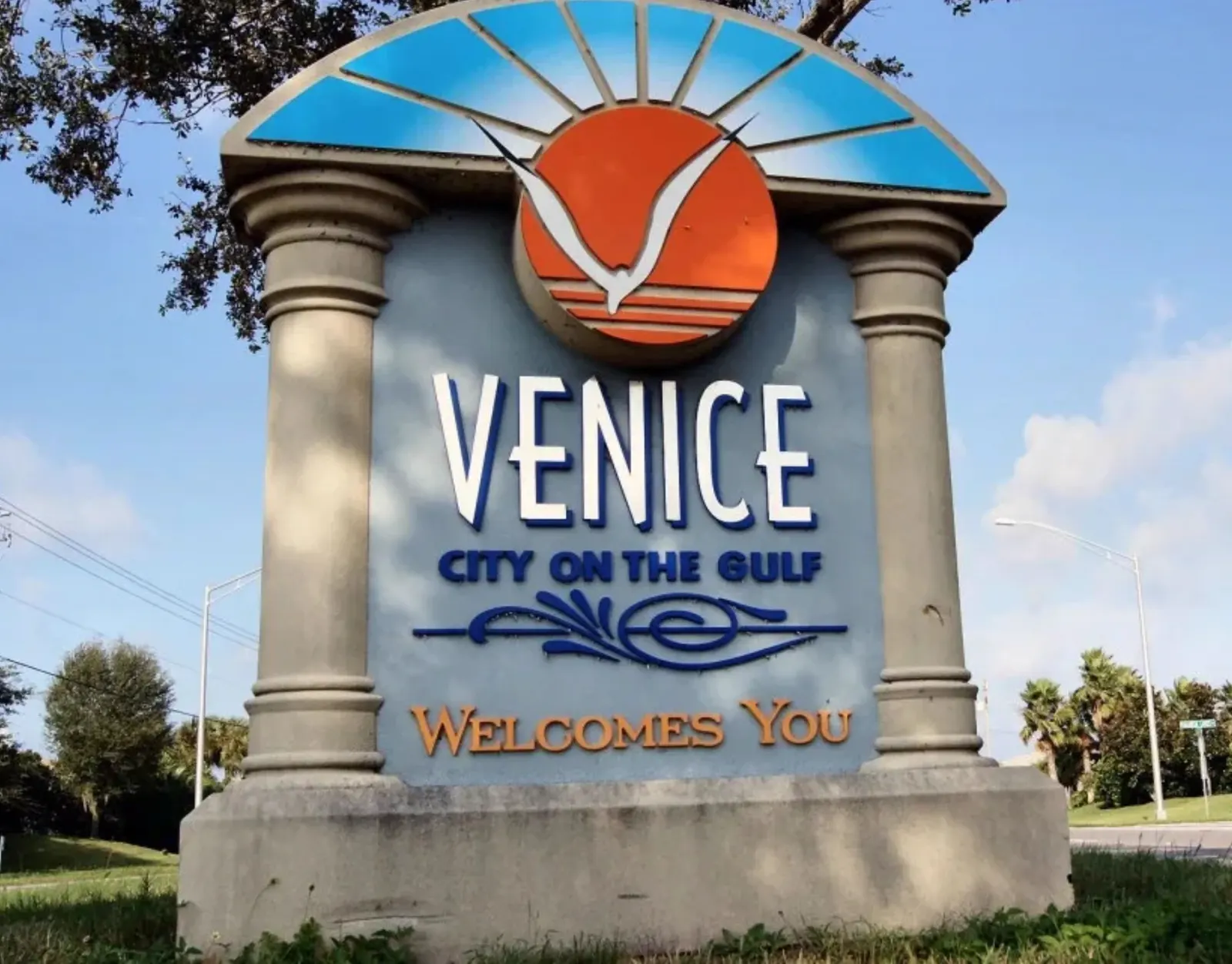 Welcome sign at Venice Municipal Airport KVNC, home of Alpha Company Aviation Florida aircraft maintenance