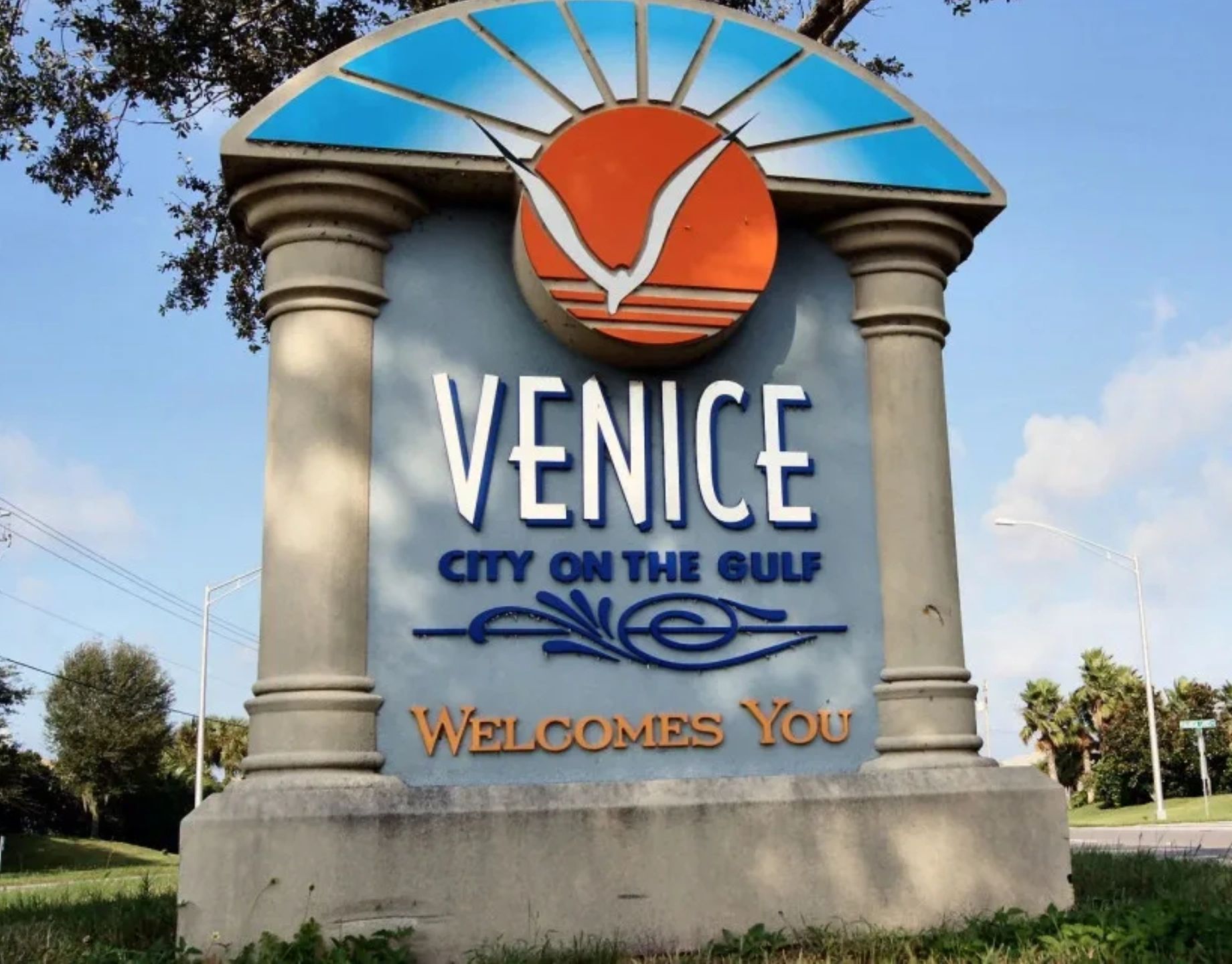 Welcome sign at Venice Municipal Airport KVNC, home of Alpha Company Aviation Florida aircraft maintenance